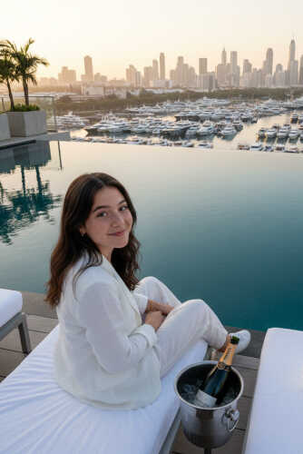 Luxury penthouse pool above the marina